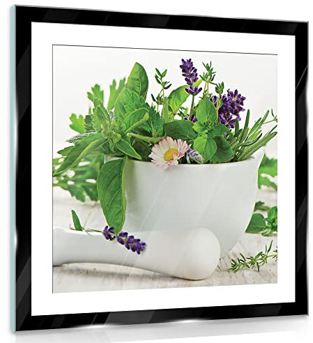 WallArena Glasbilder Küche Kräuter Gewürze 30x30 cm Sprüche Esszimmer Modern Glasbild Bilder auf Glas einteilig Wand Deco Glass Querformat Wandbilder Kleine Quadratisch Aufhängfertig