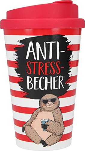 Depesche 2180-053 - To Go Becher aus Kunststoff mit Spruch, 350 ml, wiederverwendbar, Anti-Stress-Becher mit Faultier-Motiv, Weiß, Rot