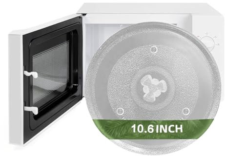 27 cm/10.6 Microwave Glass Plate, Universal Thickened Heat Resistant Microwave Glass Turntable Plate Replacement with 3 Fixers for Large Microwaves(270mm)