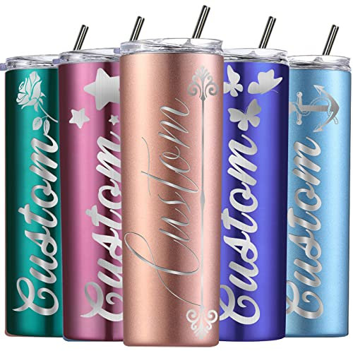 Aolun Personalised Skinney Tumbler with Name 20oz Cuatom Tumblers with Lids and Straws Engraved lnsulated Stainless Steel Tumblers Bulk for Women Men