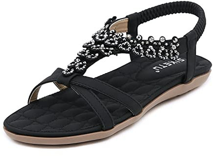 ZDQ Sandales Femme Été Confortable Elégant Plate Chaussures Noir 39