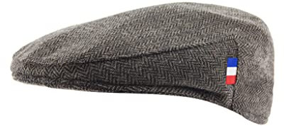 Casquette Drapeau français. Fabrication Artisanale, Cousu Main. Béret Homme. Béret Femme. Chapeau Plat. (FR/ES, Alpha/Lettres, M, Marron)