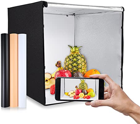 Andoer 80x80x80cm Large LED Light Tent Desktop Photo Studio Light Box Foldable Softbox 270pcs LED Beads 5600K Dimmable with 3pcs Color Backdrops for Studio Product Photography