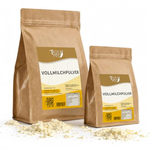 Tasty Pott Vollmilchpulver I Milchpulver I Milch Sprühgetrocknet I Zum Backen I Für Shakes Smoothies Dips I Milch anrühren I Kaffeeweißer I Vollmilch I Im Beutel 1000g