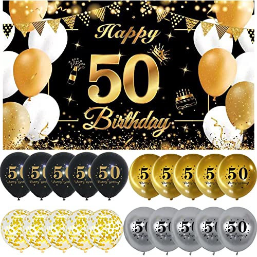 50 Geburtstag Deko Banner Männer Geburtstagsbanner 50 Jahre Schwarz Gold 50 Geburtstag Banner Happy Birthday Banner 50.Geburtstagsbanner Hintergrund Banner 110*180cm für 50. Geburtstagsfeier