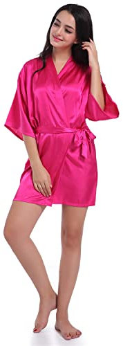 CuteOn Robes for Women Silk Robe for Bridesmaids Bride Party RoseRed L