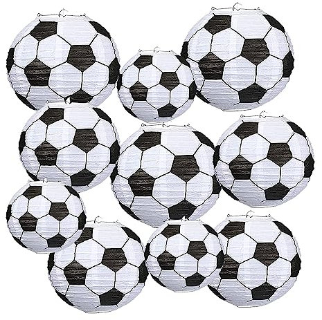 Surwin 10pcs Ballspiele Papierlaterne Set, Hochzeitsdeko Party Deko Lampions, 20cm 25cm 30cm Himmelskörper Rund Papierlampe Hängend Papierlaternen (10er Set,Fußball)