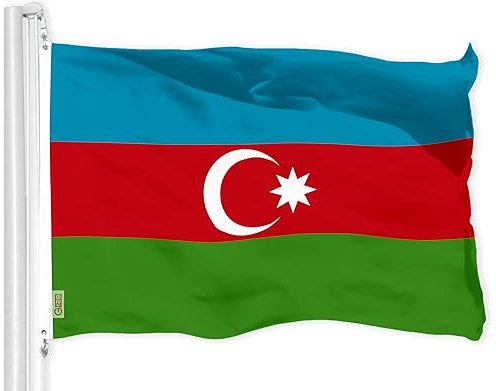 G128 Aserbaidschanische Aserbaidschanische Azeris-Flagge | 90 x 150 cm | LiteWeave Pro Serie bedruckt 150D Polyester | Landesflagge, lebendige Farben, Messingösen, dicker und langlebiger als 100D 75D