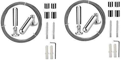 KLKNE 2 x Vorhang-Drahtstangen zur Wandmontage, für Kunstausstellung, Edelstahl, zum Aufhängen von Fotos, Wäscheleine, Draht (5 Meter)