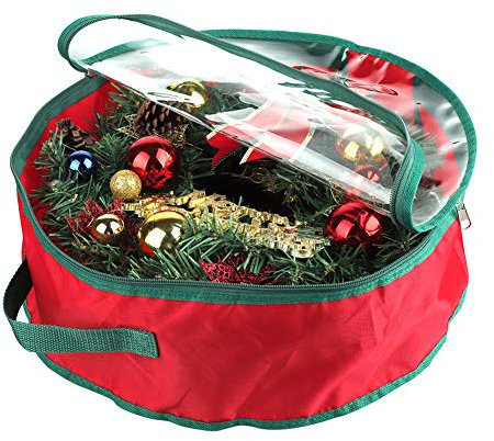 Sac de Rangement pour Couronne de Noël, Conteneur de Rangement pour Couronnes, Poignées Robustes, Sacs de Rangement Ronds à Fermeture éclair pour Couronnes, Guirlande, Arbre de Noël,(40x15cm)