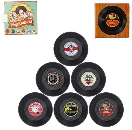 zalati Lot de 6 dessous de verre antidérapants en forme de disque vinyle style rétro pour la maison, le bureau, la boutique - Style B
