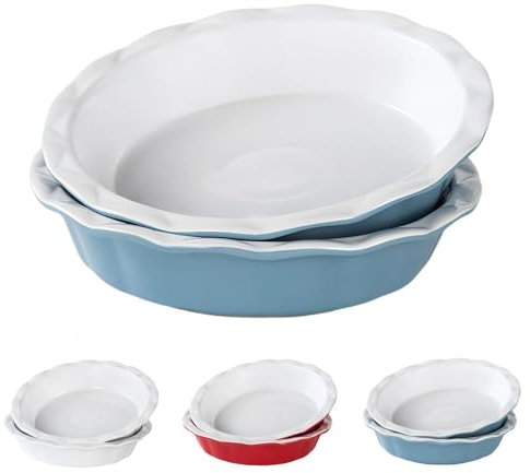 Eidoct 9 Inch Pie Dish Ceramic, 23cm Pie Pans for Baking, Crinkle Rim Pie Dish for The Oven, Pie, Tart & Quiche Pans for Cooking, Baking, and Fruit Pies, Set of 2, (Grey Blue)