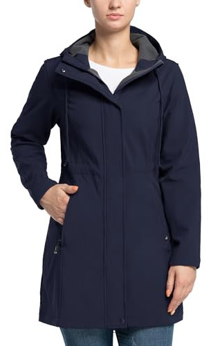 33,000ft Veste de Softshell Longue légère et imperméable pour femme, À Capuche Veste de pluie, Veste fonctionnelle coupe-vent, Activites En Exterieur à pied Randonnée Bleu Foncé 2XL