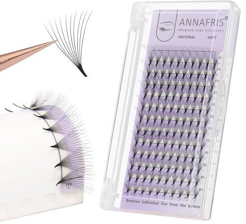 ANNAFRIS Premade Fan Eyelash Extension 20D 0.05mm D Curl 9-13mm Pointy Base Lash Pre Made Fan(20D,0.05,D 9-13mm)
