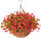 Ivydale Artificial Fake Red Hanging Plants Flowers Basket for Outdoor Outside Fall Winter Christmas Decor, Faux Silk Realistic UV Resistant Mums Daisy for Home Porch Patio Balcony Yard