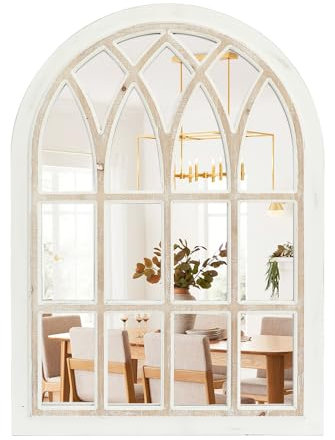 RiteSune Gewölbter Fenster-Wandspiegel, Großer Dekorativer Wandspiegel für Wohnzimmer, Spiegel Wand, Wandspiegel Groß, Spiegel Wand, Spiegel Flur Wand, Weiß Gerahmte Holz Spiegel 62,23 * 87 * 2,54 cm