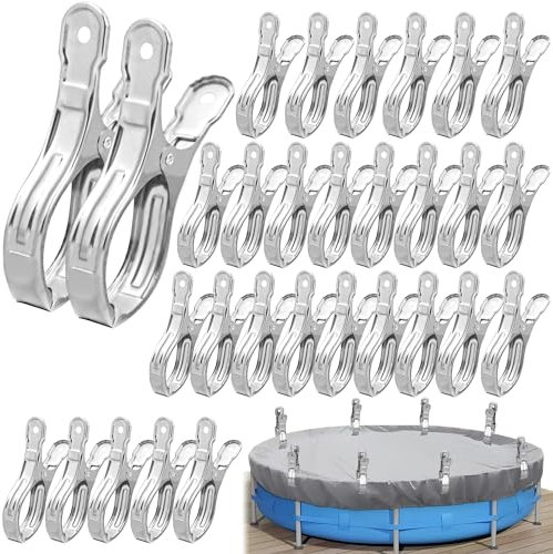 30 PCS Pool Cover Clips Stainless Steel Wind Guard Clips 5.1 Inch Large Pool Cover Clamps for Above Ground Pool