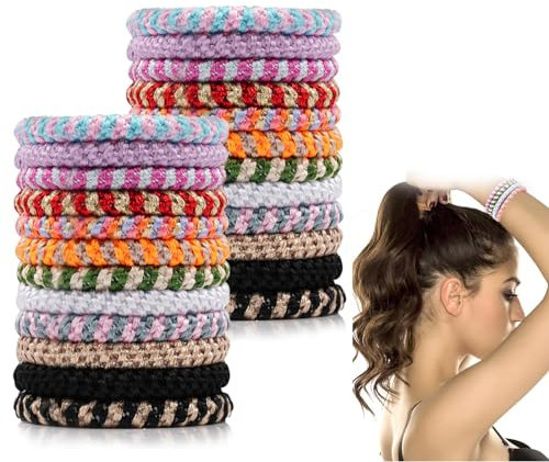 Hebterrka 24 Stück Stylische Baumwoll Haargummis,Elastisch Zopfgummi füR Damen und MäDchen,Stylisch Pferdeschwanz Inhaber,Ideal füR Dickes und Lockiges Haar