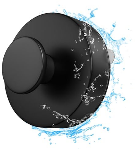 flintronic 1 Stück Schwarz Wandhaken, Saugnapf Haken, Saugknöpfe Saugnäpfe, Handtuchhaken Bademantelhaken Ohne Bohren, Extra Stark Badezimmer Haken, ABS Wasserdicht Saughalter, Handtuchhaken