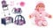 Bayer Design 61769AB Puppen Set 9 in 1 mit Reisebett & Babypuppe First Words mit Schlafaugen, spricht 24 Babylaute, mit Schnuller und Flasche, 38 cm