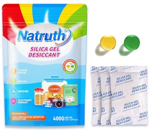 NATRUTH 20G*20 PACK Silica Gel Desiccant with Orange Color Indicating Beads,Microwave Fast Reactivate Reusable Food Grade Moisture Absorbers Desiccant Sachets