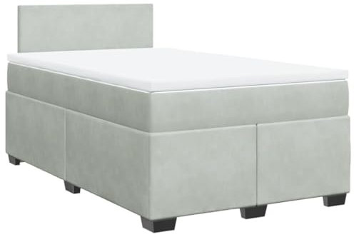 vidaXL Boxspringbett, Polsterbett Bett mit LED Matratze Kopfteil, Bettgestell mit Lattenrost, Doppelbett für Schlafzimmer, Hellgrau 120x190cm Samt