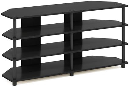 Furinno Econ Easy Assembly 4-Tier Corner TV Stand for TV up to 55-Inch, Blackwood/Black