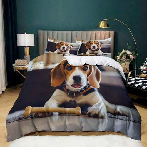 Bettwäsche NatüRlicher Jagdhund Drucken, Braun Schwarz weich Mikrofaser Bettbezug Pflegeleicht Bettwäsche 155 × 220 cm 3-teiliges Set 1 Stück Bettbezug mit Reißverschluss und 2 Kissenbezug