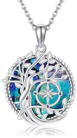 URONE Collana con ciondolo a forma di albero della vita, in argento 925, con bussola, Argento sterling, Nessuna pietra preziosa