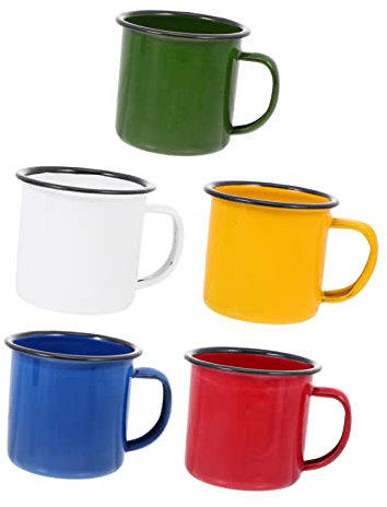 CRILSTYLEO 5 Pièces Tasse émaillée mug vintage mug emaillé vaisselle émaillée Tasses rétro Mug en émail tasses à café en porcelaine tasses à boire vintage gobelet tasse d'eau tasse à boire