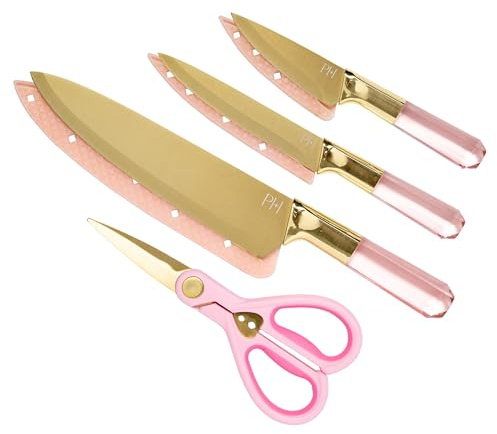 Paris Hilton - Messerset aus Edelstahl mit Schmuckgriffen und goldenen Klingen, ikonisches Besteckset, 4-teilig, Rosa