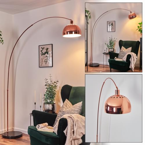 HOFSTEIN Stehleuchte Baloca, Stehlampe aus Metall in Kupfer/Schwarz/Weiß mit Marmorfuß, verstellbare Leuchte im Vintage-Design, Lichteffekt, Fußschalter, E27, Wohnzimmer, Schlafzimmer, Büro