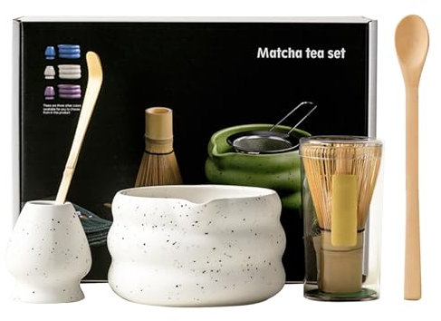 Matcha Tee Set mit Matcha Besen und Schale, Matcha Schneebesen und Keramik Matcha Besen Halter Set von 5 Matcha Kit für Zeremonie(Weiß)