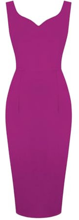 Vestido entallado vintage liso para mujer, cuello corazón, sin mangas, para oficina, vestido midi, fucsia, XL