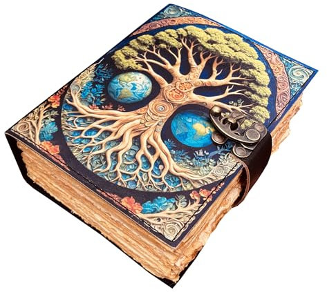 Leder-Tagebuch, Baum des Lebens, großes 400 Seiten, Grimoire-Zauberbuch, blanko Buch der Schatten, großes himmlisches Geschenk, Vintage-Skizzenbuch, Reise-Notizbuch, 17,8 x 12,7 cm