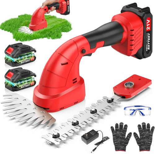 21V Tagliasiepi a Batteria 2 in 1 Elettriche Tosaerba per Arbusti Erba Prato con 2 Pezzi Batteria da 2000mAh e Caricatorecari Forbici da Giardino Elettriche con 2 Lunghezze di Lama Larghezza di Taglio