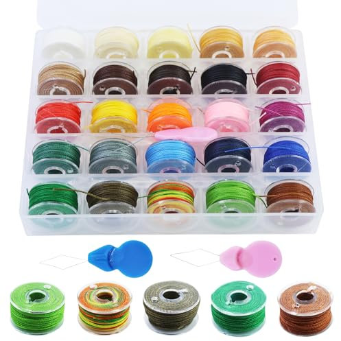 Fili Cerati,25 Rotoli 0,55mm Colorato Cordoncino per la creazione di gioielli, filo di cotone con ago per pollice, scatola per braccialetti fai da te, macramè in pelle