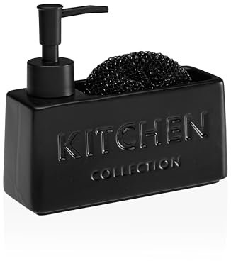 Dispenser di Sapone con Porta Spugna – Design Moderno e Funzionalità per la Tua Cucina (Nero)