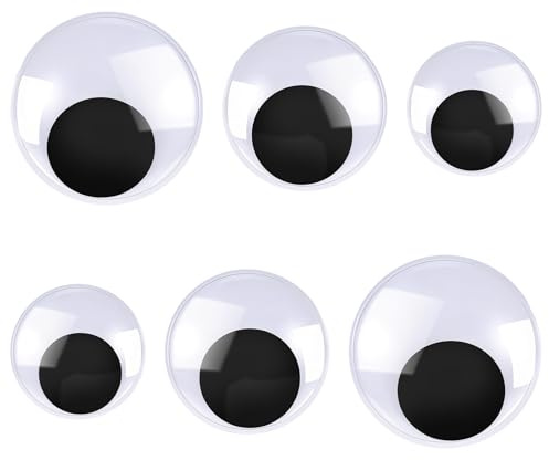 Prasacco 6 adesivi per occhi oscillanti, autoadesivi, grandi, 5/8/10 cm, rotondi, in plastica, autoadesivi, per decorazioni fai da te, scrapbooking, fai da te (nero e bianco)