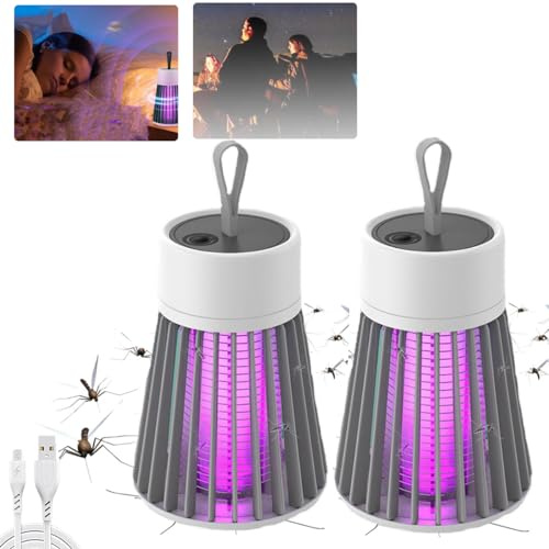 Mückenvernichter Lampe, Insektenvernichter Elektrisch, Mückenvernichter Lampe, Fliegenfalle Elektrisch USB mit Reinigungsbürste, Tragbare Mosquito für Zuhause, Camping, Picknick (Grau-2PCS)