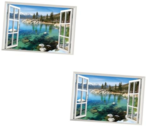 VILLCASE 2 Pièces Applique du mur salle pour décor chambre à coucher vie faux fenêtre stickers muraux papier peint paysage