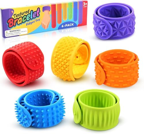 KOVSGQ Fidget Toys Schnapparmbänder Sensorik Spielzeug Armband Autismus Spielzeug 6Stk Texturiertes Silikon Slap Armband Sensorische Slap Armbänder Snap Armbänder für Jugendliche und Erwachsene