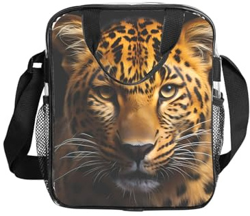 The deep-Eyed Leopard - Lonchera transparente con impresión, caja de alimentos transparente con bolsillos laterales y correa para el trabajo, la escuela, viajes