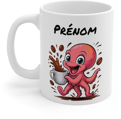 Teecustom Mug Hérisson Personnalisé – Tasse Café Mignonne et Énergique avec Prénom – Cadeau Original (Pieuvre)