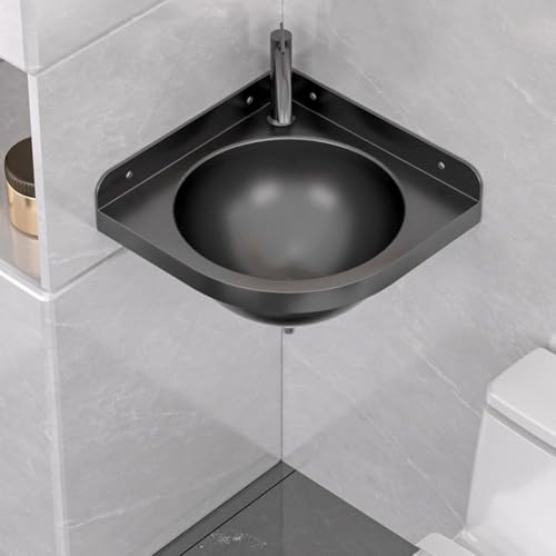 HEFJIAYCIQ Edelstahl-Eckwaschbecken Für Badezimmer, Wandmontiertes Kleines Waschbecken Für Badezimmer, Für Innenräume, Garagen, Waschküchen/Hauswirtschaftsräume,Black 2,32x32x17.5cm