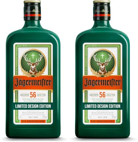 Jägermeister – #HerbalGreen Limited Design Edition – 1 x 0,7l Premium Kräuterlikör 35% Vol. – 56 erlesene Kräuter – Im Eichenfass gelagert – Das Original aus Wolfenbüttel (Packung mit 2)