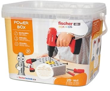 fischertechnik Fischer for Kids Power-Box Spielwerkzeug ab 3 Jahren | Handwerker Kinderspielzeug 579436, perfekte Ergänzung für Kinderwerkbank, mit DUO Kid Dübeln, Akkuschrauber, Made in Germany