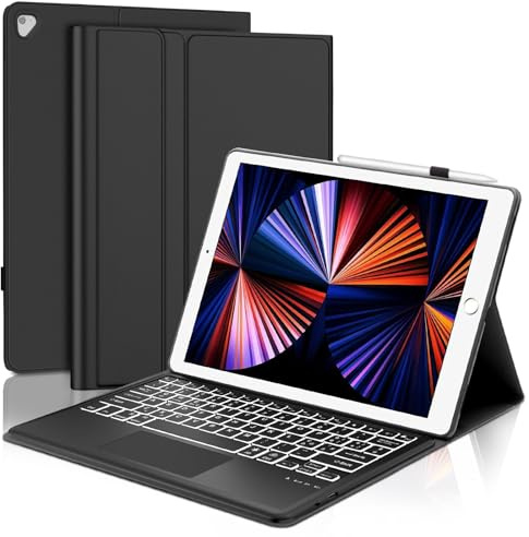IVEOPPE Tastiera per iPad Pro 12.9 2017/2015 con Touchpad, Cover Tastiera Italiano Retroilluminata Bluetooth Rimovibile per iPad Pro 12.9 1a/2a Gen A1584 / A1652/ A1670 / A1671, Nero