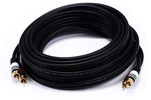 Monoprice Premium 2 RCA Plug/2 RCA Plug Cable - 7.62M (25ft) - Black, M/M, 22AWG Conductor, Gold Plated Connector