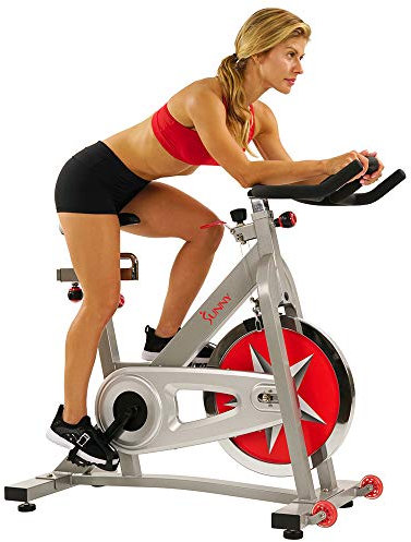 Sunny Health & Fitness Exercise Cycle Bike Pro Indoor Stationary Bike with 18 KG (40 LBS) Flywheel Chain Drive Dual-Felt Resistance and Emergency Stop Brake for Home Gym - SF-B901